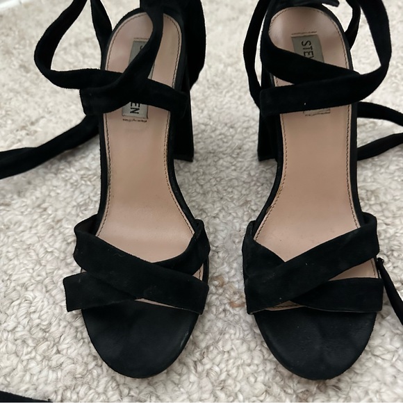 Steve Madden Christey Black Suede Leather Lace-Up Heels - Picture 2 of 7